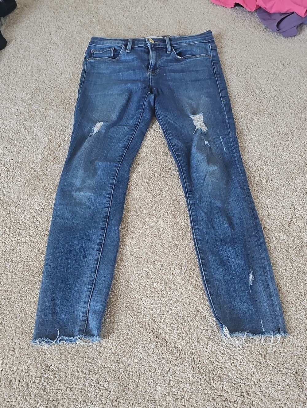 Frame Blue Distressed Slim Jeans